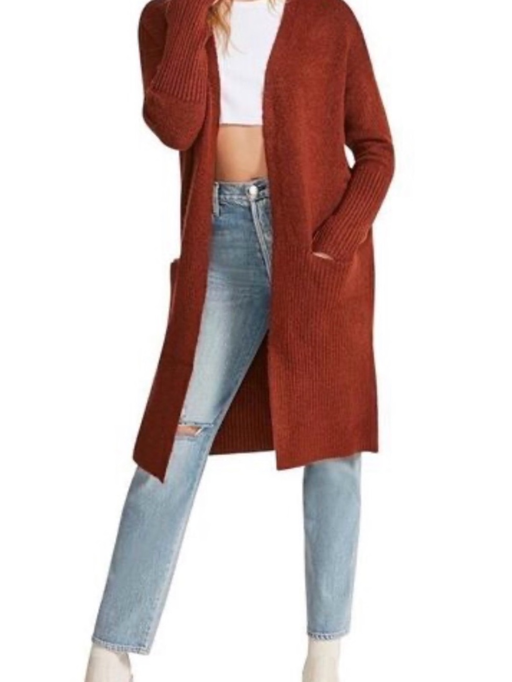 BB Dakota by Steve Madden Rust Open-Front Long Cardigan